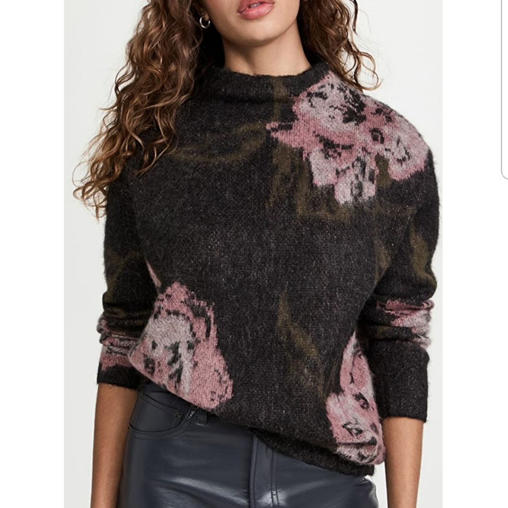 VINCE Rose Jacquard Funnel Neck Sweater XL  NWT